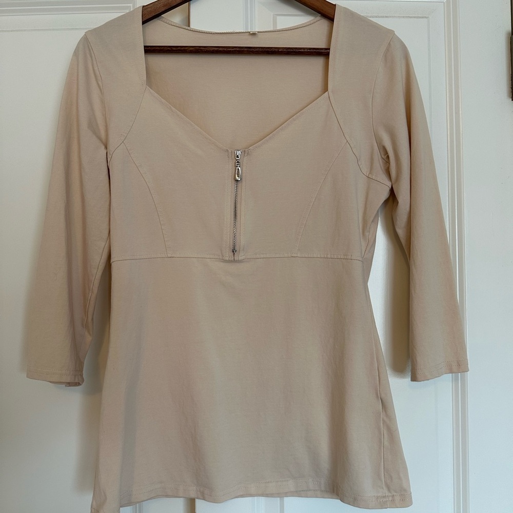 Cream zip front top